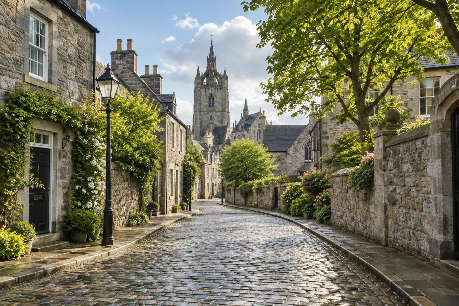 A quiet granite-lined street in Old Aberdeen